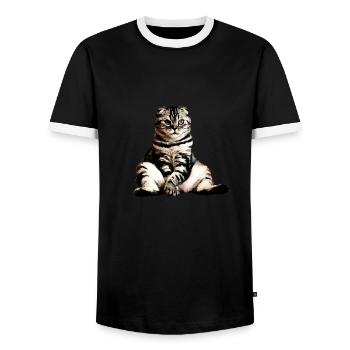Cats, sitting cat, cat - Men's Ringer Shirt - black/white - Front - AI Model Female 172 light (172cm) & AI Model Male 178 light (178cm)