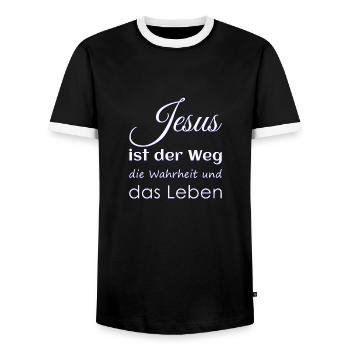 Jesus Christus, Bibelvers, Bibel, Jesus is Lord - Männer Kontrast-T-Shirt - Schwarz/Weiß - Vorne - AI Model Female 172 light (172cm) & AI Model Male 178 light (178cm)