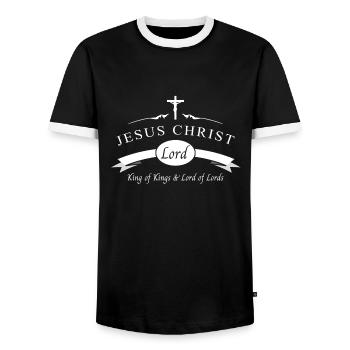 Jésus est Seigneur, Jésus, Christ, foi, Bible, God - T-shirt contrasté Homme - noir/blanc - Devant - AI Model Female 172 light (172cm) & AI Model Male 178 light (178cm)