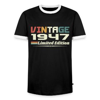 Jahrgang 1947 Geschenk 1947 Geburtstag 1947 Retro - Männer Kontrast-T-Shirt - Schwarz/Weiß - Vorne - AI Model Female 172 light (172cm) & AI Model Male 178 light (178cm)