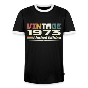 Jahrgang 1973 Geschenk 1973 Geburtstag 1973 Retro - Männer Kontrast-T-Shirt - Schwarz/Weiß - Vorne - AI Model Female 172 light (172cm) & AI Model Male 178 light (178cm)