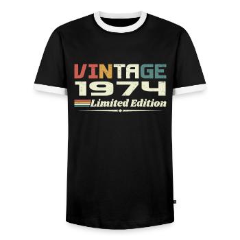 Vintage 1974 Gift 1974 Birthday 1974 Retro - Men's Ringer Shirt - black/white - Front - AI Model Female 172 light (172cm) & AI Model Male 178 light (178cm)