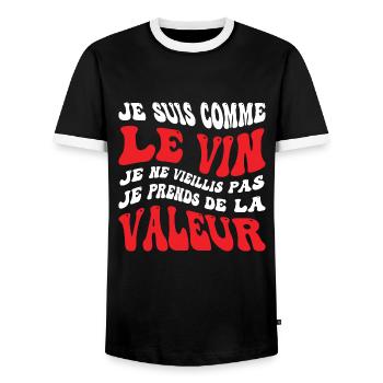 Je suis comme le vin je ne vieillis pas je prends - T-shirt contrasté Homme - noir/blanc - Devant - AI Model Female 172 light (172cm) & AI Model Male 178 light (178cm)