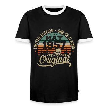 Mai 1957 Geburtstag Mai 1957 Geschenk 1957 Mai - Männer Kontrast-T-Shirt - Schwarz/Weiß - Vorne - AI Model Female 172 light (172cm) & AI Model Male 178 light (178cm)