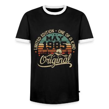 Mai 1985 anniversaire Mai 1985 cadeau 1985 Mai - T-shirt contrasté Homme - noir/blanc - Devant - AI Model Female 172 light (172cm) & AI Model Male 178 light (178cm)