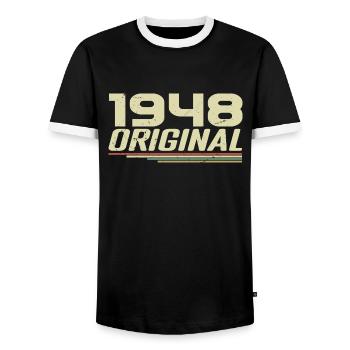 Jahrgang 1948 Jahrgang 1948 Retro Geburtstag 1948 - Männer Kontrast-T-Shirt - Schwarz/Weiß - Vorne - AI Model Female 172 light (172cm) & AI Model Male 178 light (178cm)