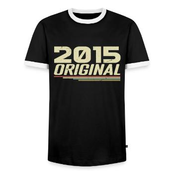 Born in 2015 Vintage 2015 Retro Anniversary 2015 - Men's Ringer Shirt - black/white - Front - AI Model Female 172 light (172cm) & AI Model Male 178 light (178cm)