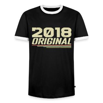 Born in 2018 Vintage 2018 Retro Birthday 2018 - Men's Ringer Shirt - black/white - Front - AI Model Female 172 light (172cm) & AI Model Male 178 light (178cm)