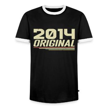 Born in 2014 Vintage 2014 Retro Anniversary 2014 - Men's Ringer Shirt - black/white - Front - AI Model Female 172 light (172cm) & AI Model Male 178 light (178cm)
