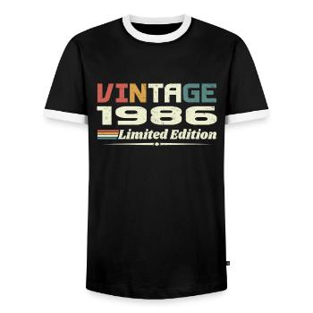Vintage 1986 Gift 1986 Birthday 1986 Retro - Men's Ringer Shirt - black/white - Front - AI Model Female 172 light (172cm) & AI Model Male 178 light (178cm)
