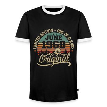 1968 juin 1968 original - juin 1968 Anniversaire - T-shirt contrasté Homme - noir/blanc - Devant - AI Model Female 172 light (172cm) & AI Model Male 178 light (178cm)