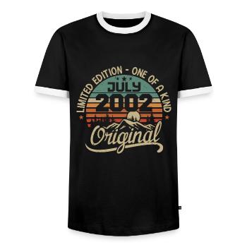 Gift July 2002 Birthday Gift 2002 July - Men's Ringer Shirt - black/white - Front - AI Model Female 172 light (172cm) & AI Model Male 178 light (178cm)