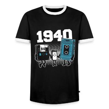 Vintage Born In 1940 1940 Birthday Gift - Men's Ringer Shirt - black/white - Front - AI Model Female 172 light (172cm) & AI Model Male 178 light (178cm)