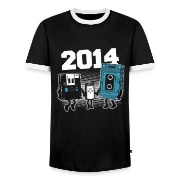 Vintage Born In 2014 Birthday Gift 2014 - Men's Ringer Shirt - black/white - Front - AI Model Female 172 light (172cm) & AI Model Male 178 light (178cm)