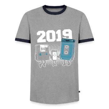 Vintage Née En 2019 Cadeau Anniversaire 2019 - T-shirt contrasté Homme - gris/marine  - Devant - AI Model Female 172 light (172cm) & AI Model Male 178 light (178cm)