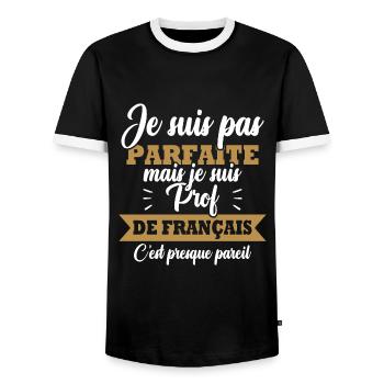 Pas parfaite mais je suis prof de français - T-shirt contrasté Homme - noir/blanc - Devant - AI Model Female 172 light (172cm) & AI Model Male 178 light (178cm)