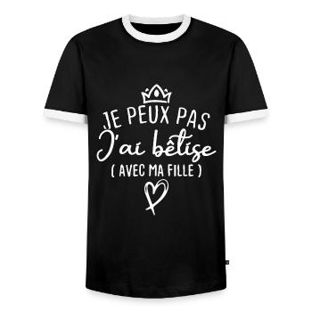 Je peux pas j ai bêtise avec ma fille - T-shirt contrasté Homme - noir/blanc - Devant - AI Model Female 172 light (172cm) & AI Model Male 178 light (178cm)