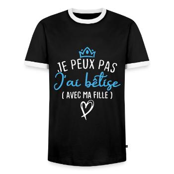 Je peux pas j ai bêtise avec ma fille - T-shirt contrasté Homme - noir/blanc - Devant - AI Model Female 172 light (172cm) & AI Model Male 178 light (178cm)