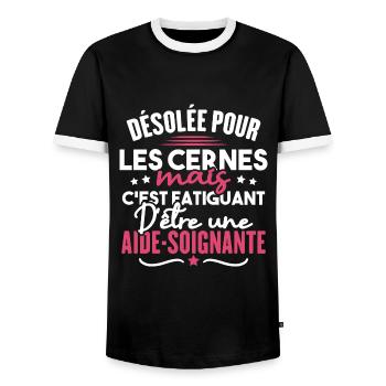 Désolée c'est fatiguant d'être une aide soignante - T-shirt contrasté Homme - noir/blanc - Devant - AI Model Female 172 light (172cm) & AI Model Male 178 light (178cm)