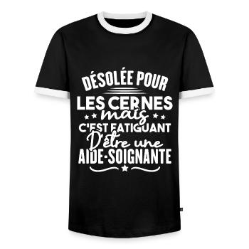 aide-soignante / cadeau humour aide-soignante - T-shirt contrasté Homme - noir/blanc - Devant - AI Model Female 172 light (172cm) & AI Model Male 178 light (178cm)