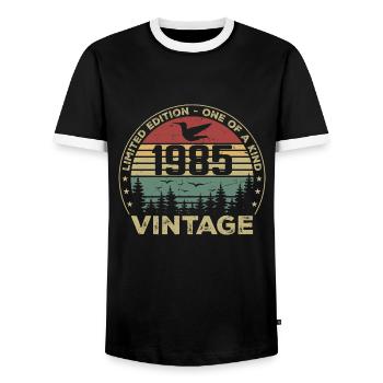 Vintage 1985 Original 1985 Retro Birthday 1985 - Men's Ringer Shirt - black/white - Front - AI Model Female 172 light (172cm) & AI Model Male 178 light (178cm)