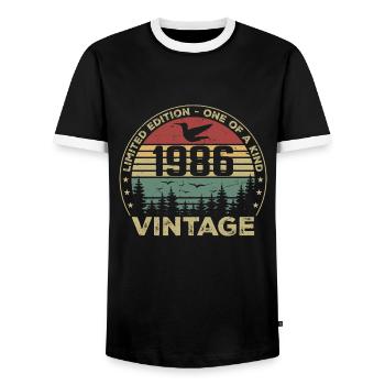Vintage 1986 Original 1986 Retro Birthday 1986 - Men's Ringer Shirt - black/white - Front - AI Model Female 172 light (172cm) & AI Model Male 178 light (178cm)