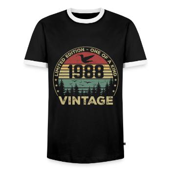Vintage 1988 Original 1988 Retro Birthday 1988 - Men's Ringer Shirt - black/white - Front - AI Model Female 172 light (172cm) & AI Model Male 178 light (178cm)
