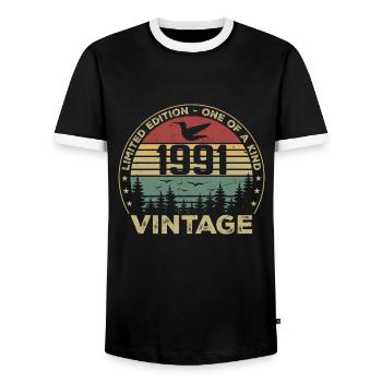 Vintage 1991 Original 1991 Rétro Anniversaire 1991 - T-shirt contrasté Homme - noir/blanc - Devant - AI Model Female 172 light (172cm) & AI Model Male 178 light (178cm)