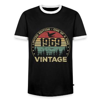 Vintage 1969 Original 1969 Retro Birthday 1969 - Men's Ringer Shirt - black/white - Front - AI Model Female 172 light (172cm) & AI Model Male 178 light (178cm)