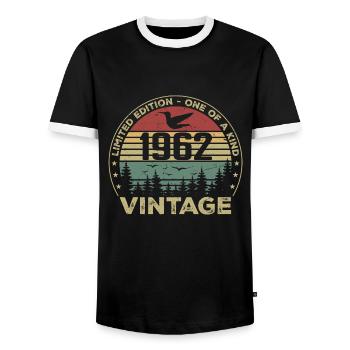 Jahrgang 1962 Original 1962 Retro Geburtstag 1962 - Männer Kontrast-T-Shirt - Schwarz/Weiß - Vorne - AI Model Female 172 light (172cm) & AI Model Male 178 light (178cm)