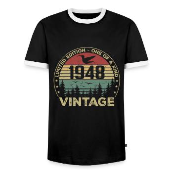 Jahrgang 1948 Original 1948 Retro Geburtstag 1948 - Männer Kontrast-T-Shirt - Schwarz/Weiß - Vorne - AI Model Female 172 light (172cm) & AI Model Male 178 light (178cm)
