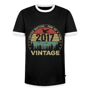 Vintage 2017 Original 2017 Retro Anniversary 2017 - Men's Ringer Shirt - black/white - Front - AI Model Female 172 light (172cm) & AI Model Male 178 light (178cm)
