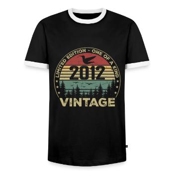 Vintage 2012 Original 2012 Retro Anniversary 2012 - Men's Ringer Shirt - black/white - Front - AI Model Female 172 light (172cm) & AI Model Male 178 light (178cm)