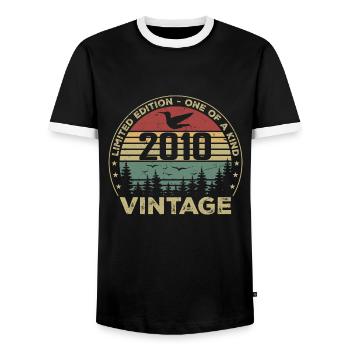 Vintage 2010 Original 2010 Retro Anniversary 2010 - Men's Ringer Shirt - black/white - Front - AI Model Female 172 light (172cm) & AI Model Male 178 light (178cm)