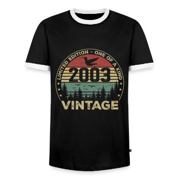 Jahrgang 2003 Original 2003 Retro Jubiläum 2003 - Männer Kontrast-T-Shirt - Schwarz/Weiß - Vorne - AI Model Female 172 light (172cm) & AI Model Male 178 light (178cm)