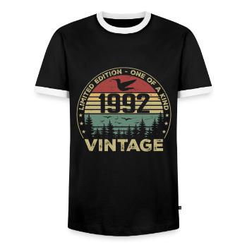 Vintage 1992 Original 1992 Retro Birthday 1992 - Men's Ringer Shirt - black/white - Front - AI Model Female 172 light (172cm) & AI Model Male 178 light (178cm)