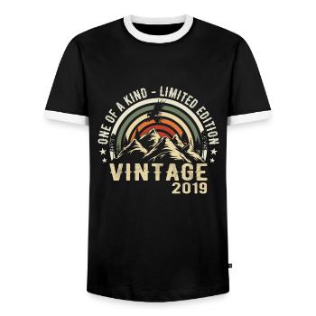 Born in 2019 Vintage 2019 Retro Birthday 2019 - Men's Ringer Shirt - black/white - Front - AI Model Female 172 light (172cm) & AI Model Male 178 light (178cm)
