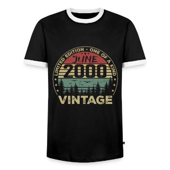 Gift June 2000 Anniversary June 2000 June 2000 - Men's Ringer Shirt - black/white - Front - AI Model Female 172 light (172cm) & AI Model Male 178 light (178cm)