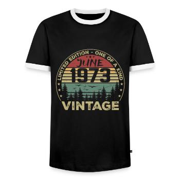 Geschenk Juni 1973 Geburtstag Juni 1973 Juni 1973 - Männer Kontrast-T-Shirt - Schwarz/Weiß - Vorne - AI Model Female 172 light (172cm) & AI Model Male 178 light (178cm)