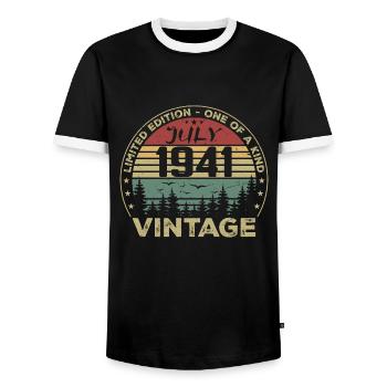 July 1941 Birthday Gift Vintage 1941 - Men's Ringer Shirt - black/white - Front - AI Model Female 172 light (172cm) & AI Model Male 178 light (178cm)