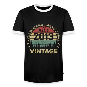 Birthday Gift July 2013 Vintage 2013 - Men's Ringer Shirt - black/white - Front - AI Model Female 172 light (172cm) & AI Model Male 178 light (178cm)