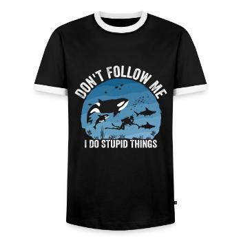 Don't Follow Me I Do Stupid Things - Scuba Diving - Men's Ringer Shirt - black/white - Front - AI Model Female 172 light (172cm) & AI Model Male 178 light (178cm)