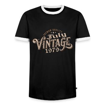 Cadeau Juillet 1979 Anniversaire Juillet 1979 July - T-shirt contrasté Homme - noir/blanc - Devant - AI Model Female 172 light (172cm) & AI Model Male 178 light (178cm)