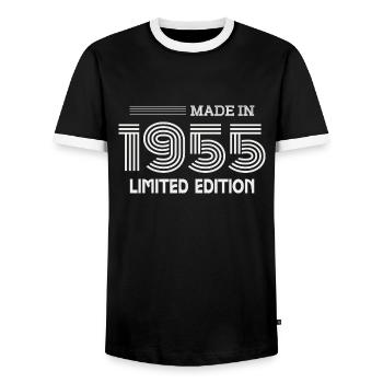 1955 Geburtstagsgeschenkidee 1955 - Männer Kontrast-T-Shirt - Schwarz/Weiß - Vorne - AI Model Female 172 light (172cm) & AI Model Male 178 light (178cm)