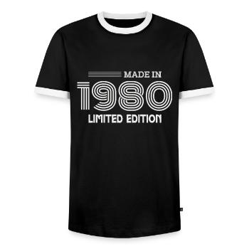 1980 Geburtstagsgeschenk 1980 Geschenkidee - Männer Kontrast-T-Shirt - Schwarz/Weiß - Vorne - AI Model Female 172 light (172cm) & AI Model Male 178 light (178cm)
