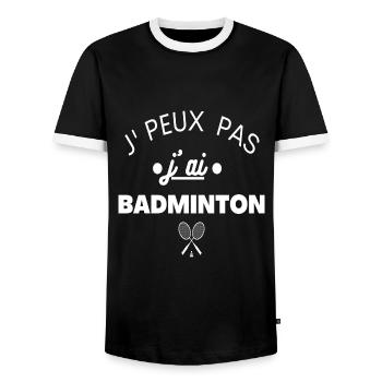 T shirt badminton j'peux pas j'ai badminton cadeau - T-shirt contrasté Homme - noir/blanc - Devant - AI Model Female 172 light (172cm) & AI Model Male 178 light (178cm)