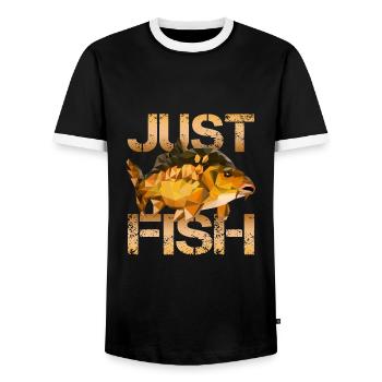 Carp Fishing - Men's Ringer Shirt - black/white - Front - AI Model Female 172 light (172cm) & AI Model Male 178 light (178cm)