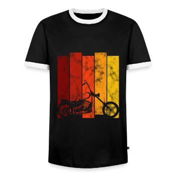 Biker Motorcyclist Retro Bobber Chopper Motorcycle - Men's Ringer Shirt - black/white - Front - AI Model Female 172 light (172cm) & AI Model Male 178 light (178cm)