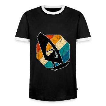 Windsurfing Windsurfer Windsurfing Retro Surfing - Men's Ringer Shirt - black/white - Front - AI Model Female 172 light (172cm) & AI Model Male 178 light (178cm)