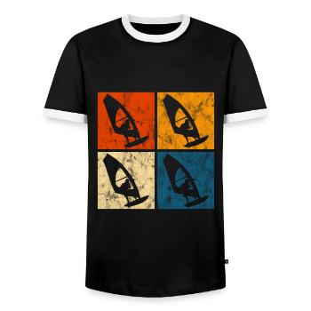 Windsurfing Windsurfing Windsurfer Surfing Retro - Men's Ringer Shirt - black/white - Front - AI Model Female 172 light (172cm) & AI Model Male 178 light (178cm)